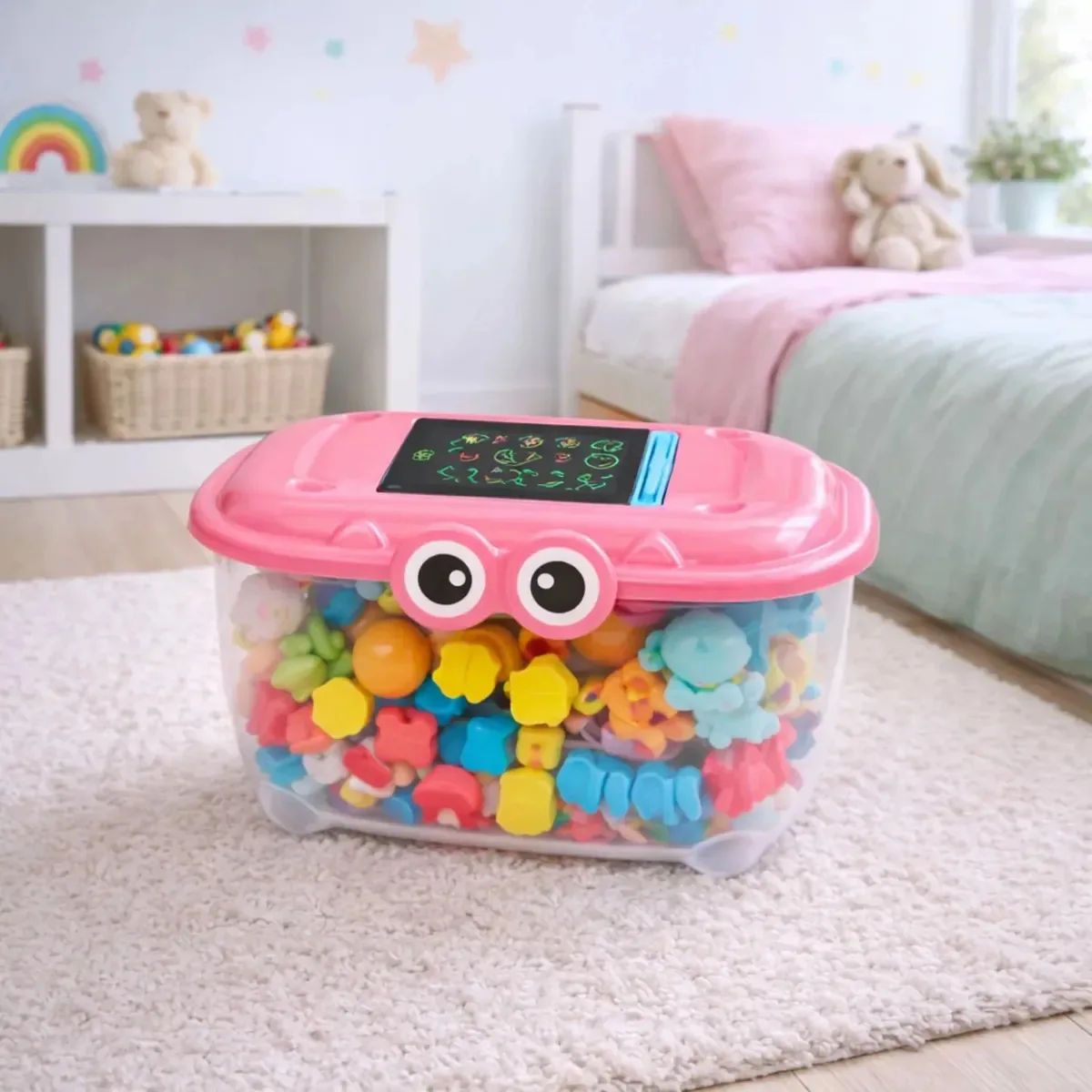 Caixa Organizadora Infantil Mini Lousa Brinquedos Desenho Rosa
