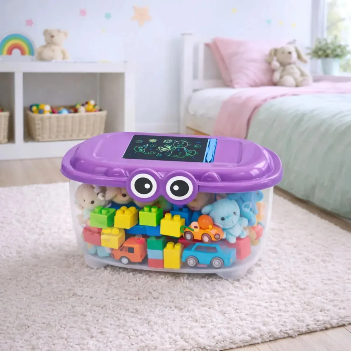 Caixa Organizadora Infantil Mini Lousa Brinquedos Resistente Lilás