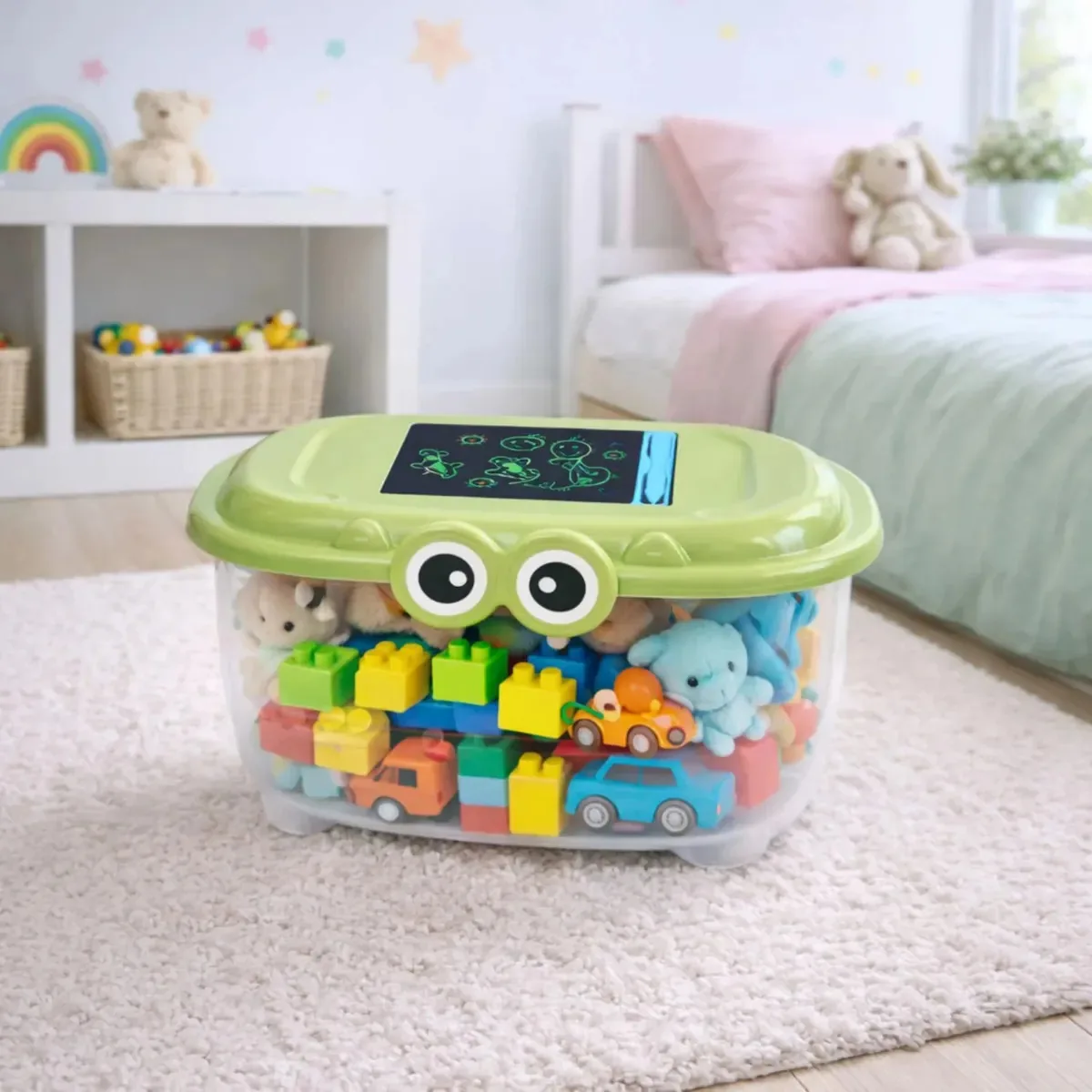 Caixa Organizadora Infantil Mini Lousa Brinquedos Desenho Verde