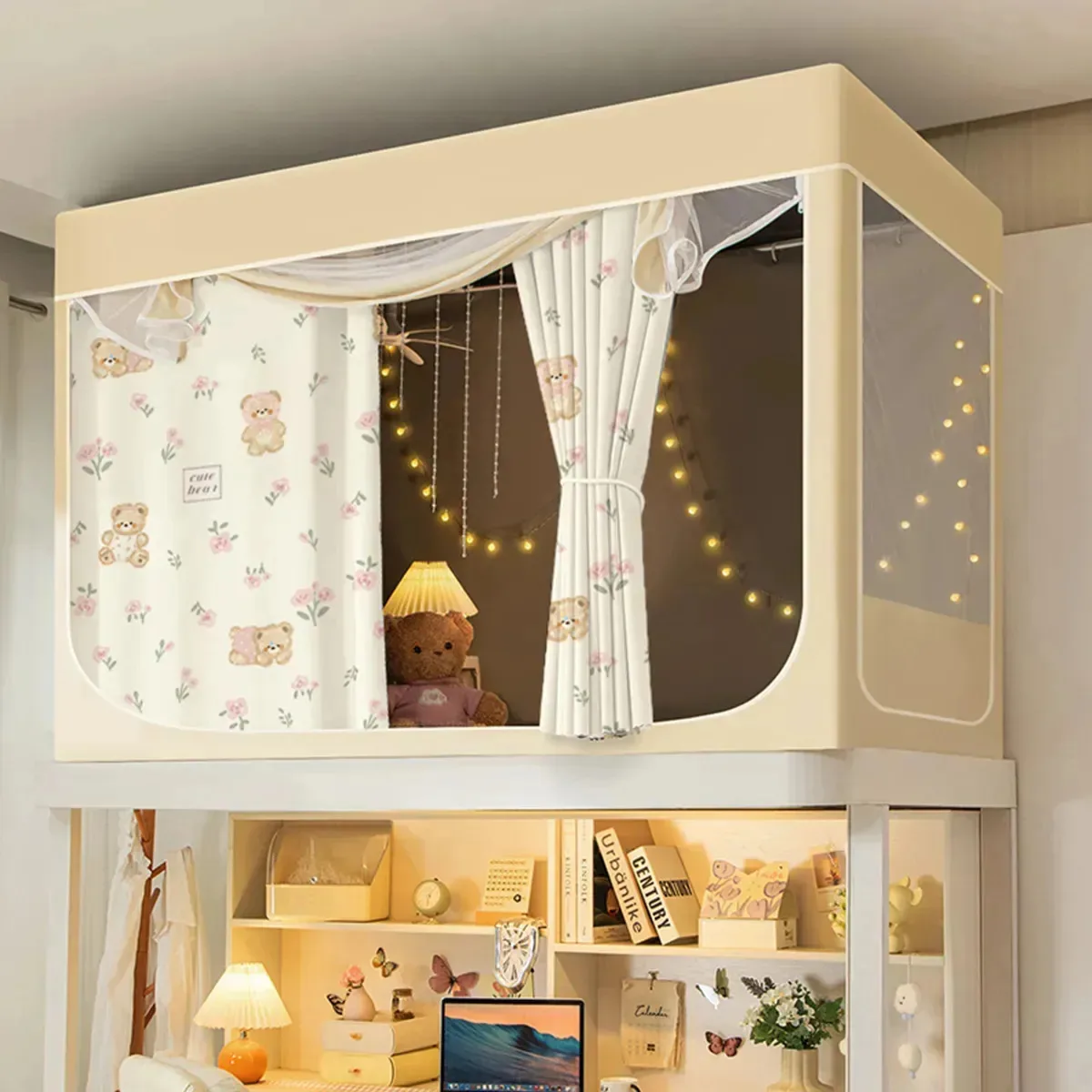 Mosquiteiro Cama Solteiro Pequena Com Cortina Blackout 88*188cm |ohté Cor Urso Floral