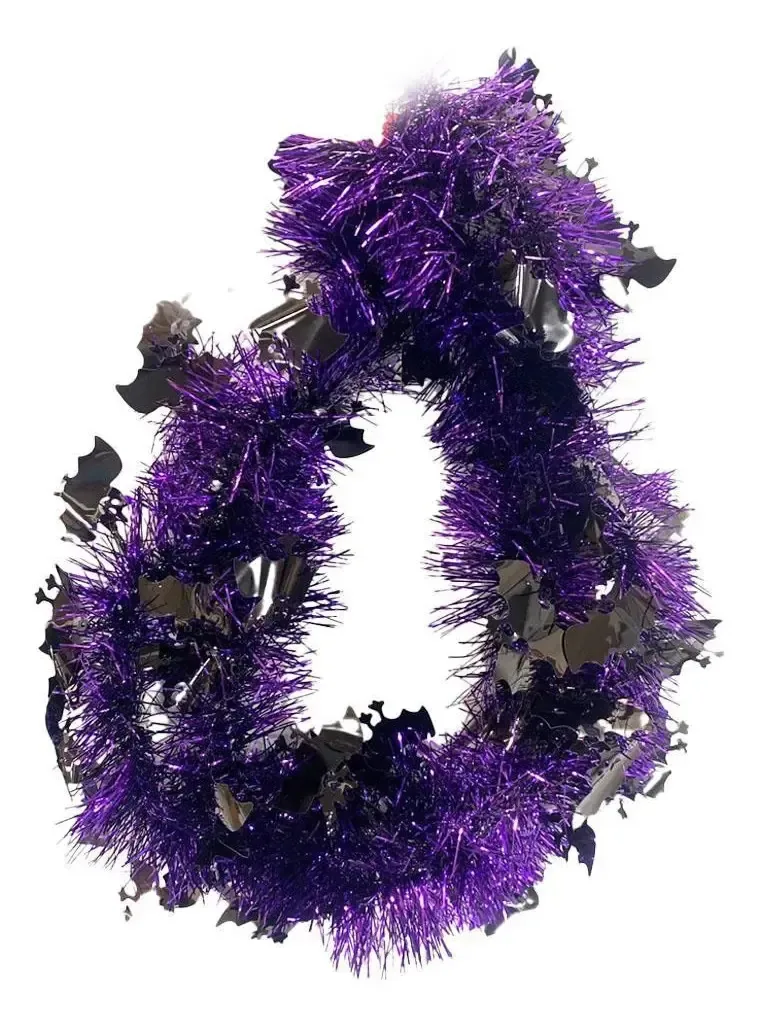 Festão Roxo Com Morcegos Decoração Halloween 190cm
