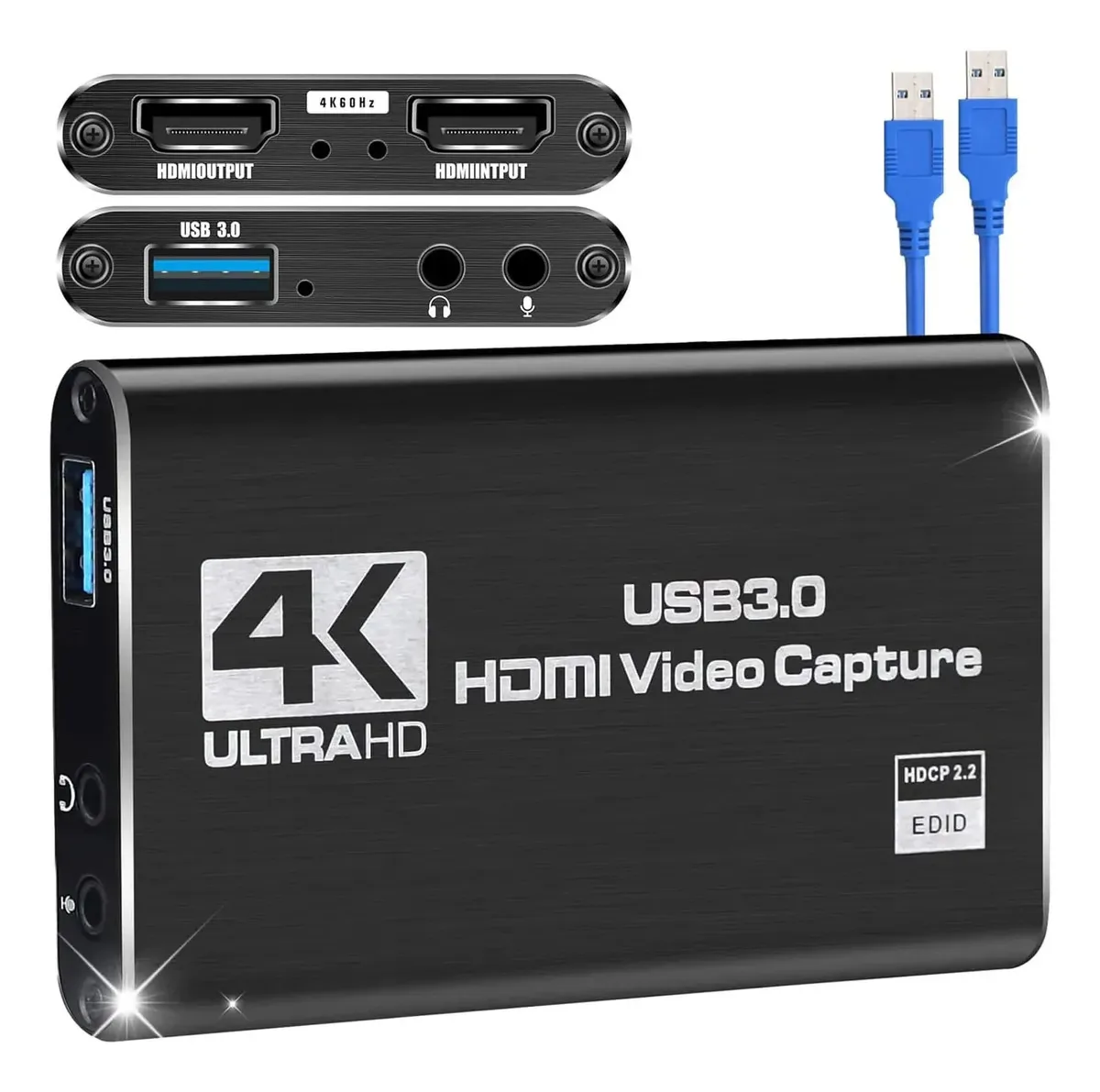 Placa Captura Usb 3.0 4k 60fps Full Hd 108 Hdmi Plug Play Cor Preta Placa De Captura