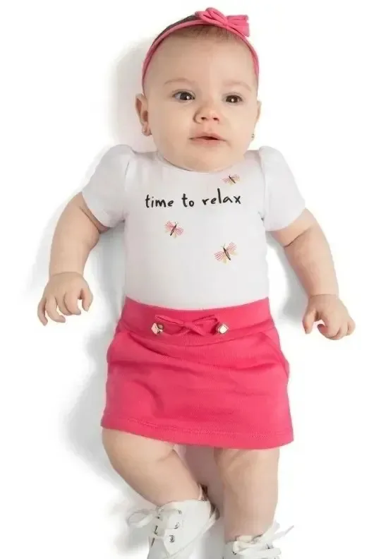 Roupa De Bebe Menina Conjunto Gatinha Glamour Cor Rosa Tamanho GG