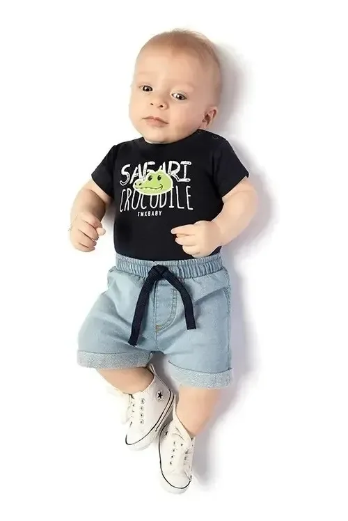 Roupa De Bebe Menino Conjunto Marinheiro Cor Azul jeans Tamanho M