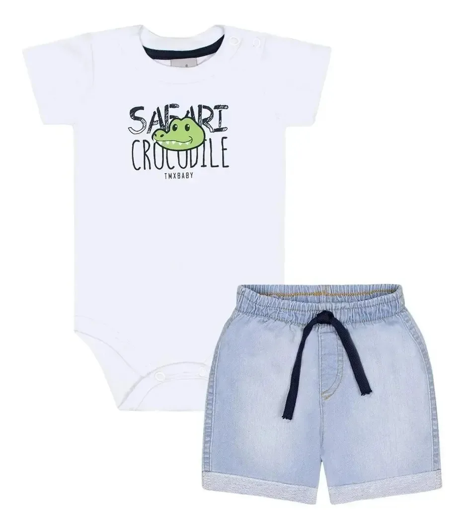 Roupa De Bebe Menino Conjunto Marinheiro Cor Branco Jeans Tamanho G