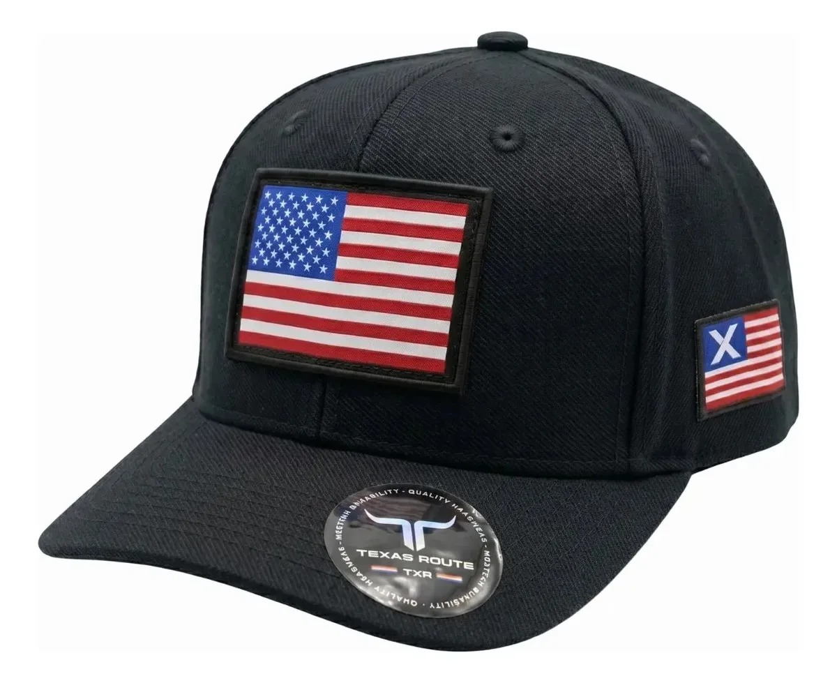 Boné Country Agro Texas Route Aba Curvada Bandeira Ajustável Preto Un Estados Unidos