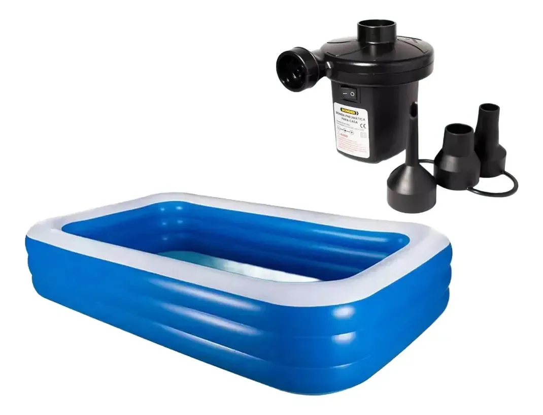 Piscina Inflável Retangular 262cm Com Bomba Automática Azul