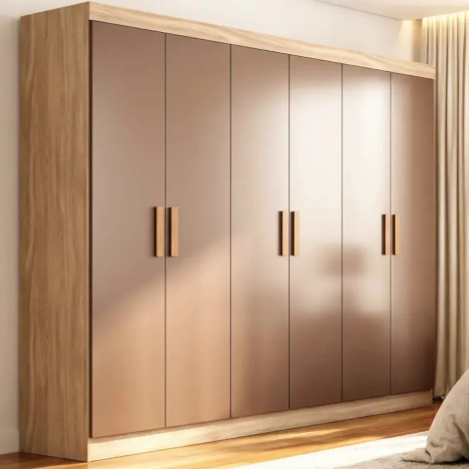 Guarda Roupas Grande 6 Portas 2 Gavetas Moderno Marrom Marrom