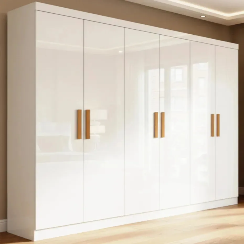 Guarda Roupas Grande 6 Portas 2 Gavetas Moderno Marrom Branco