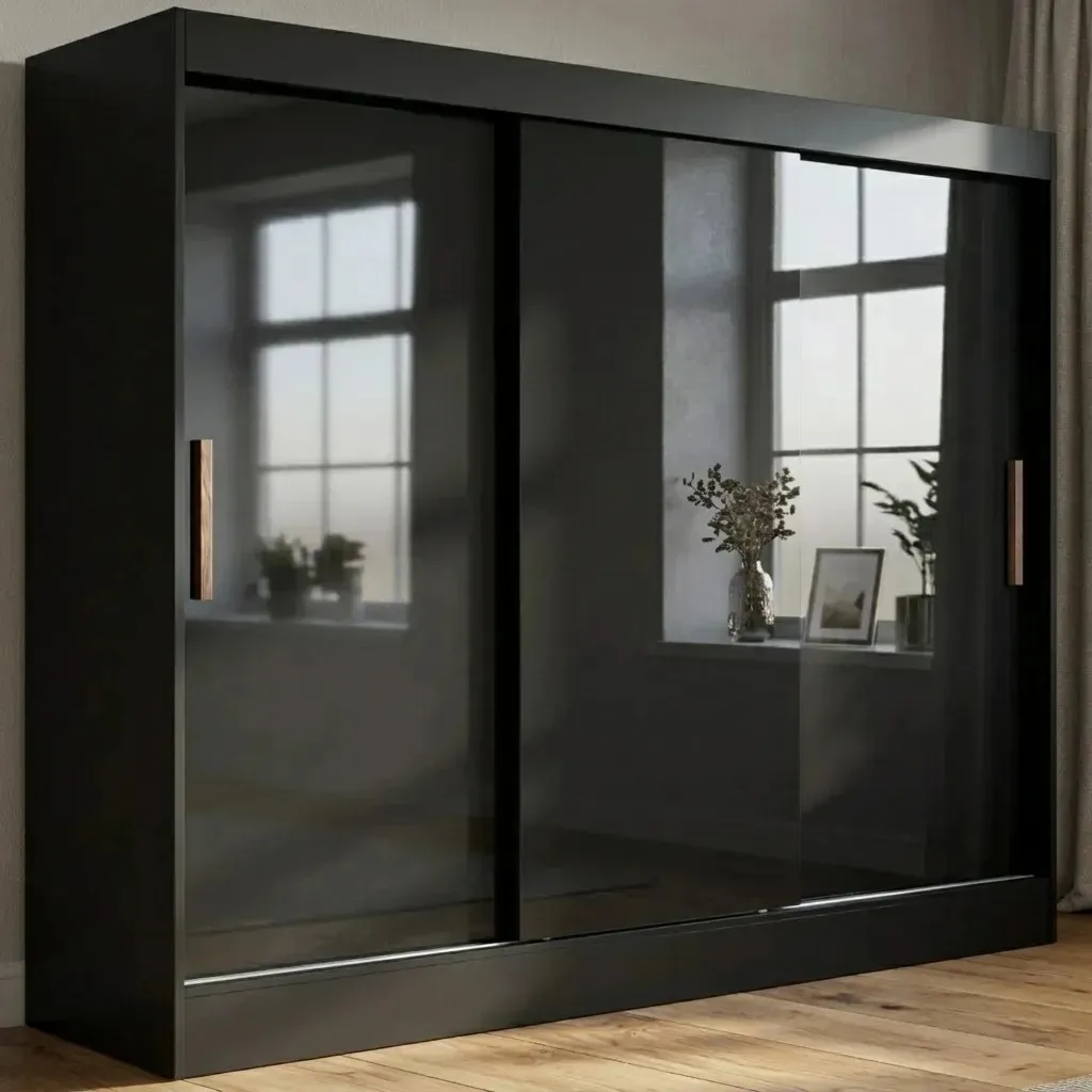 Guarda Roupas 3 Portas 2 Gavetas Grande Casal Moderno Preto