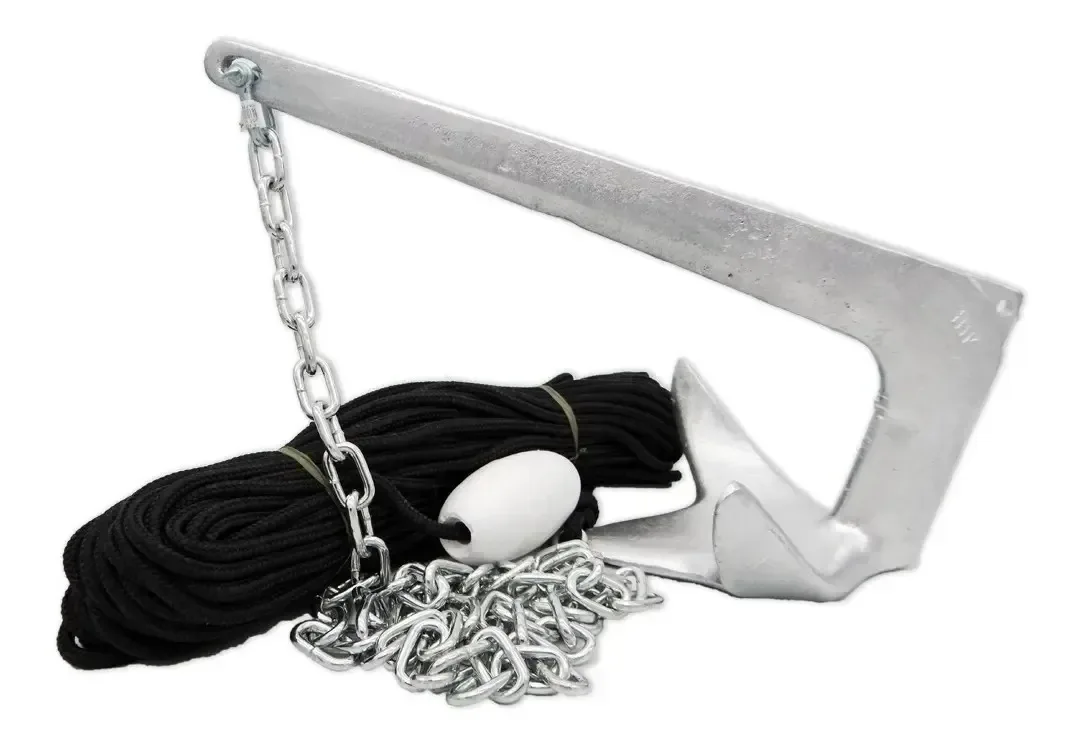 Kit Ancora 7,5kg Bruce HW (50 metros) Corrente 5m para Barco Lancha ou Veleiro - Galvanizada sem Solda