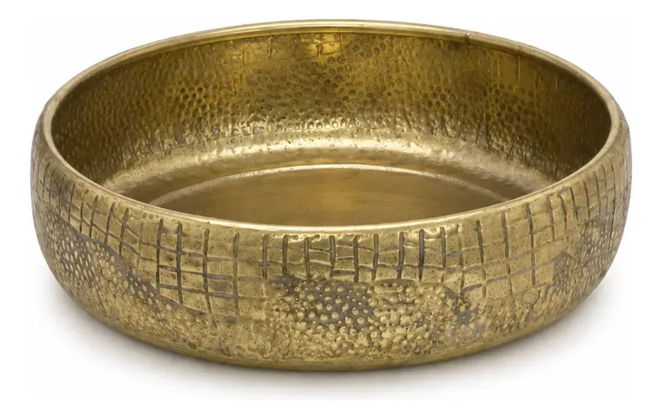 Centro De Mesa Decorativo Redondo 34cm Metal Decoracao Luxo Dourado