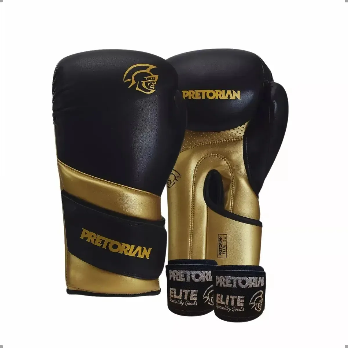 Kit Boxe E Muaythai Pretorian Luva Elite + Bandagens Cor Dourado Tamanho 12oz