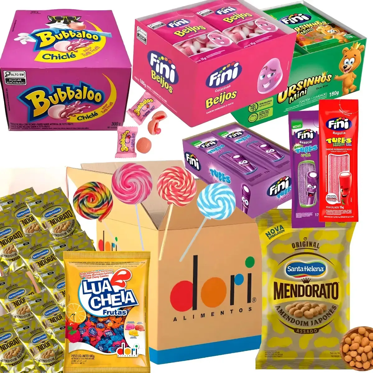 50 Lembrançinhas Luxo C/ Doces Premium Bala Fini Chicletes