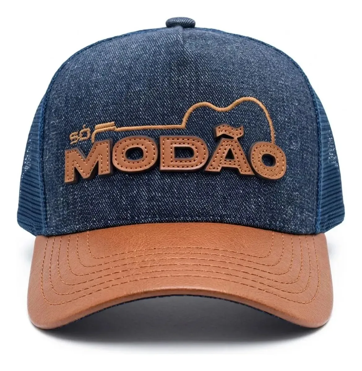 Boné Country Só Modão Trucker Aba Curvada Couro Agro Farm Azul-marinho Un Só Modão