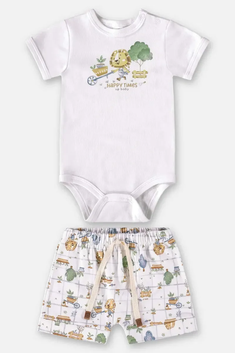 Conjunto Infantil Up Baby Menino Verão Shorts E Body Leão Cor Branco Tamanho M