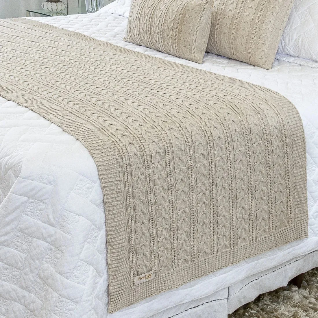 Manta Sofa Sala Cama Queen Peseira Tricot 230x70 Berlim Cor Bege