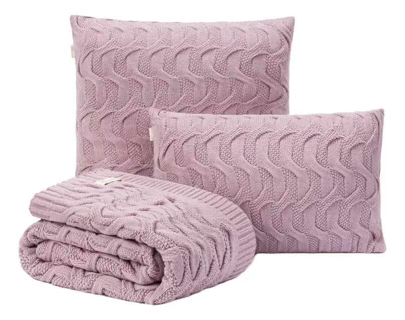 Kit Manta Sofa 150x70 + 2 Capas De Almofada 50x50 Maldivas Cor Rose Desenho Tranças