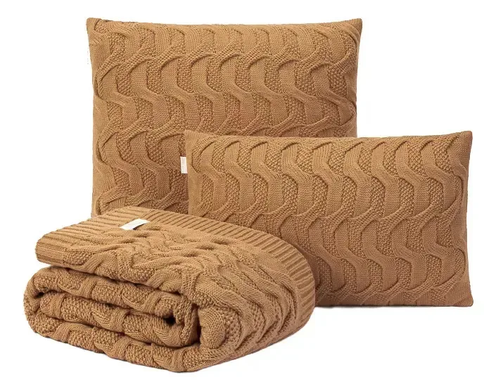 Kit Manta Sofa 150x70 + 2 Capas De Almofada 50x50 Maldivas Cor Cobre Desenho Tranças