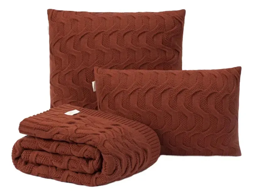 Kit Manta Sofa 150x70 + 2 Capas De Almofada 45x45 Maldivas Cor Terracota Desenho Tranças