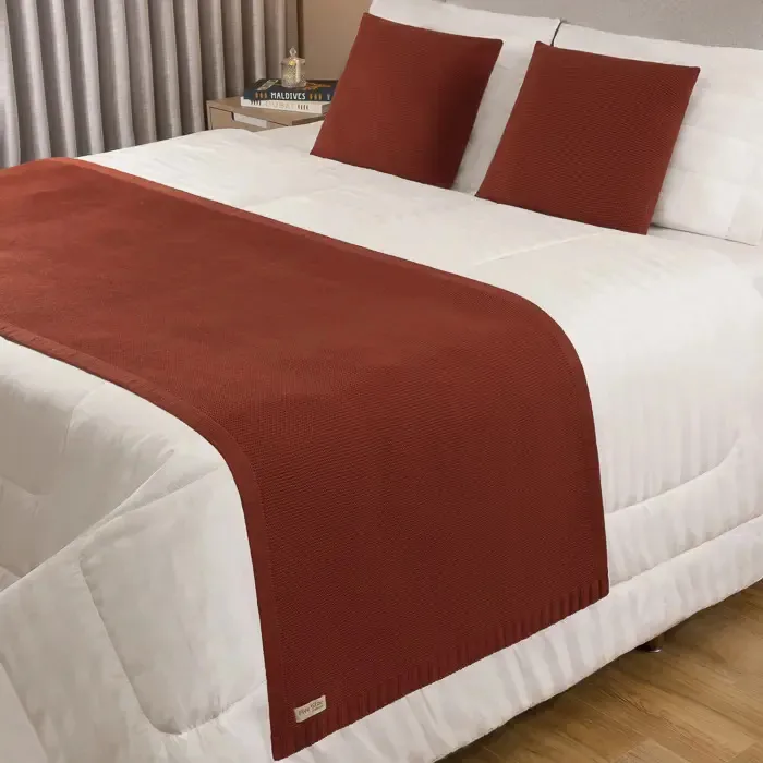 Kit Peseira Manta Sofá Queen 230x70 + 2 Capas 50x30 Dubai Cor Terracota Desenho Lisa
