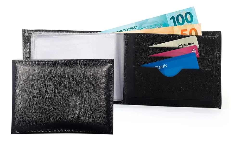 25 Carteiras Couro Sintético Slim Masculina Atacado Preto