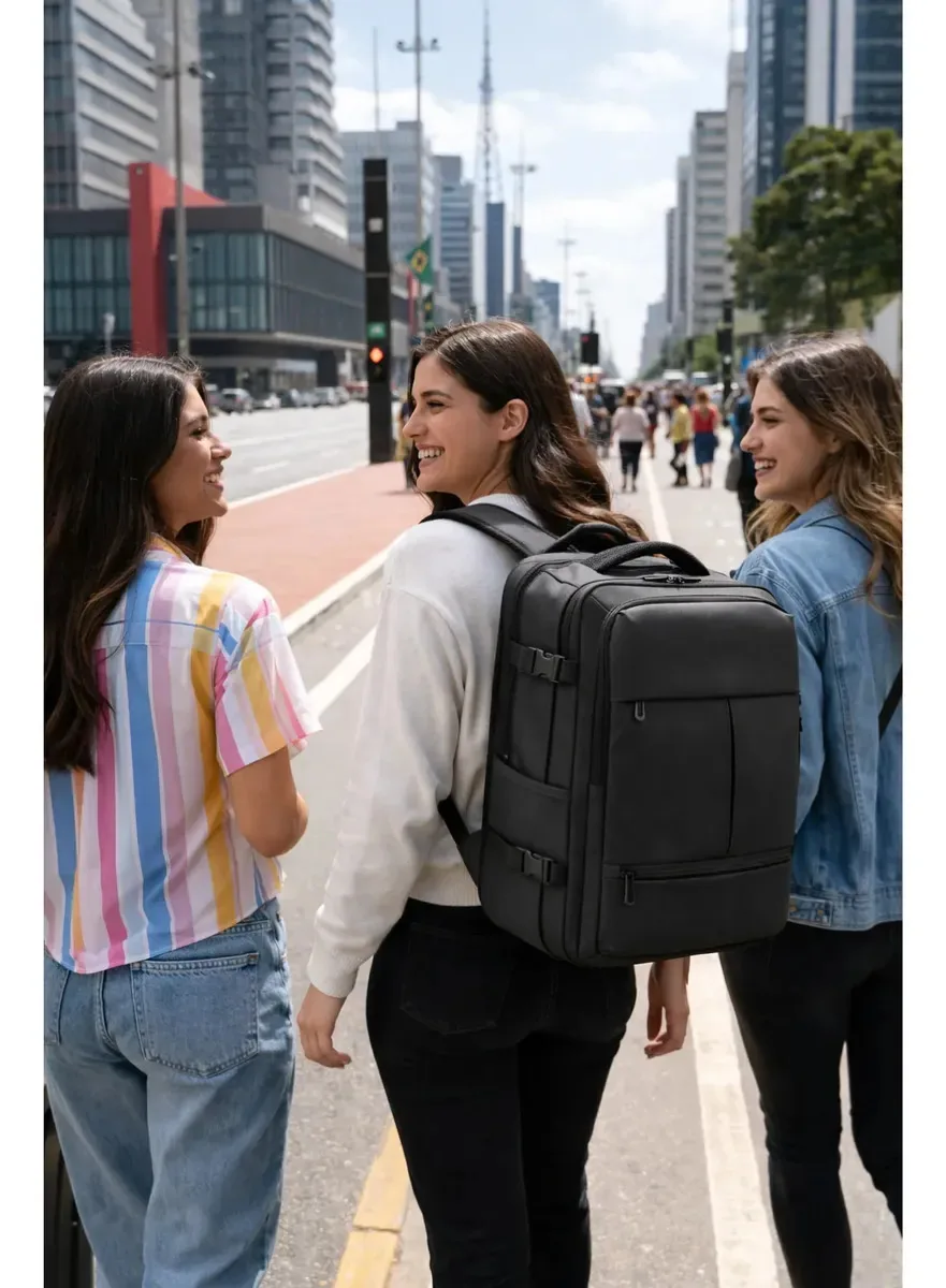 Mochila Executiva Expansível para Viagem e Trabalho com USB e Saco a Vácuo