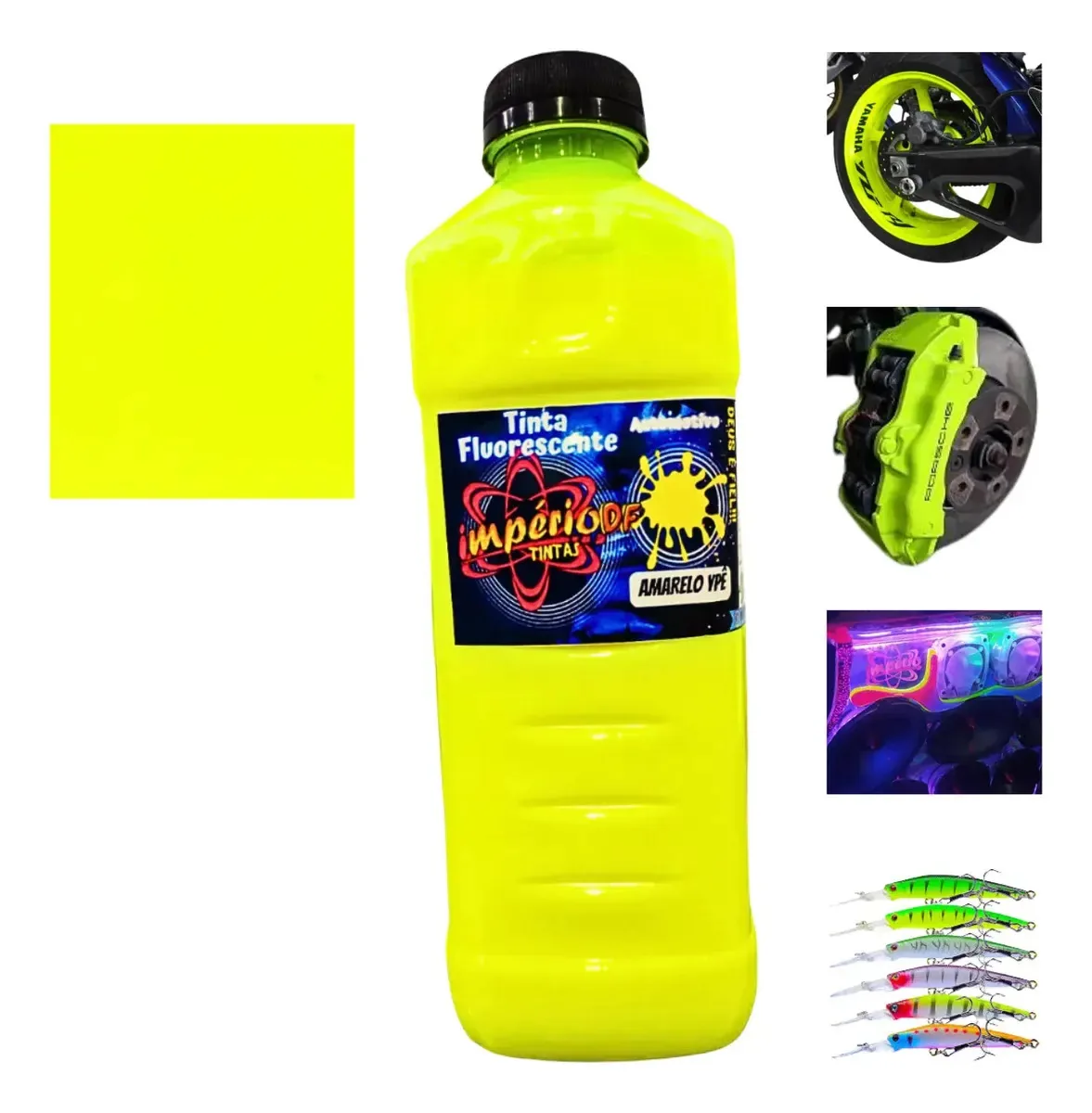 Tinta Automotiva Fluorescente Poliéster 900ml - Aerografo Cor Amarelo Ypê