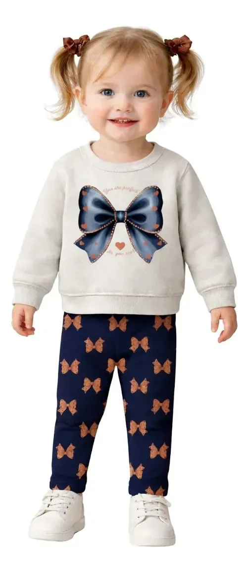 Conjunto Menina Laços Casual Kyly Gelo 3