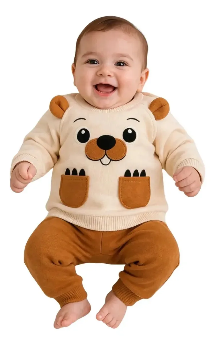 Conjunto Bebê Menino Estampa Castor Kyly Roupa Casual Bege M