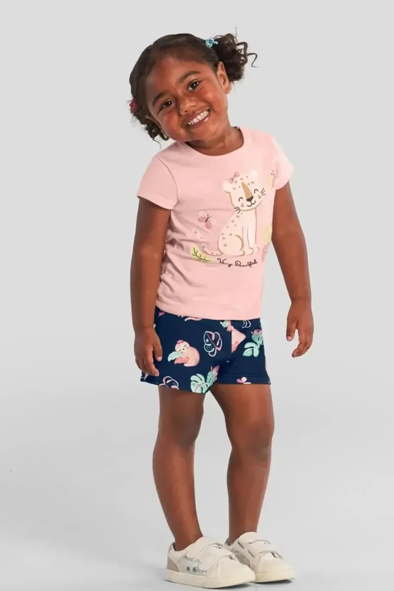Conjunto Infantil Verão Shorts E Blusa Rosa Menina Brandili Rosa - 1 Ano