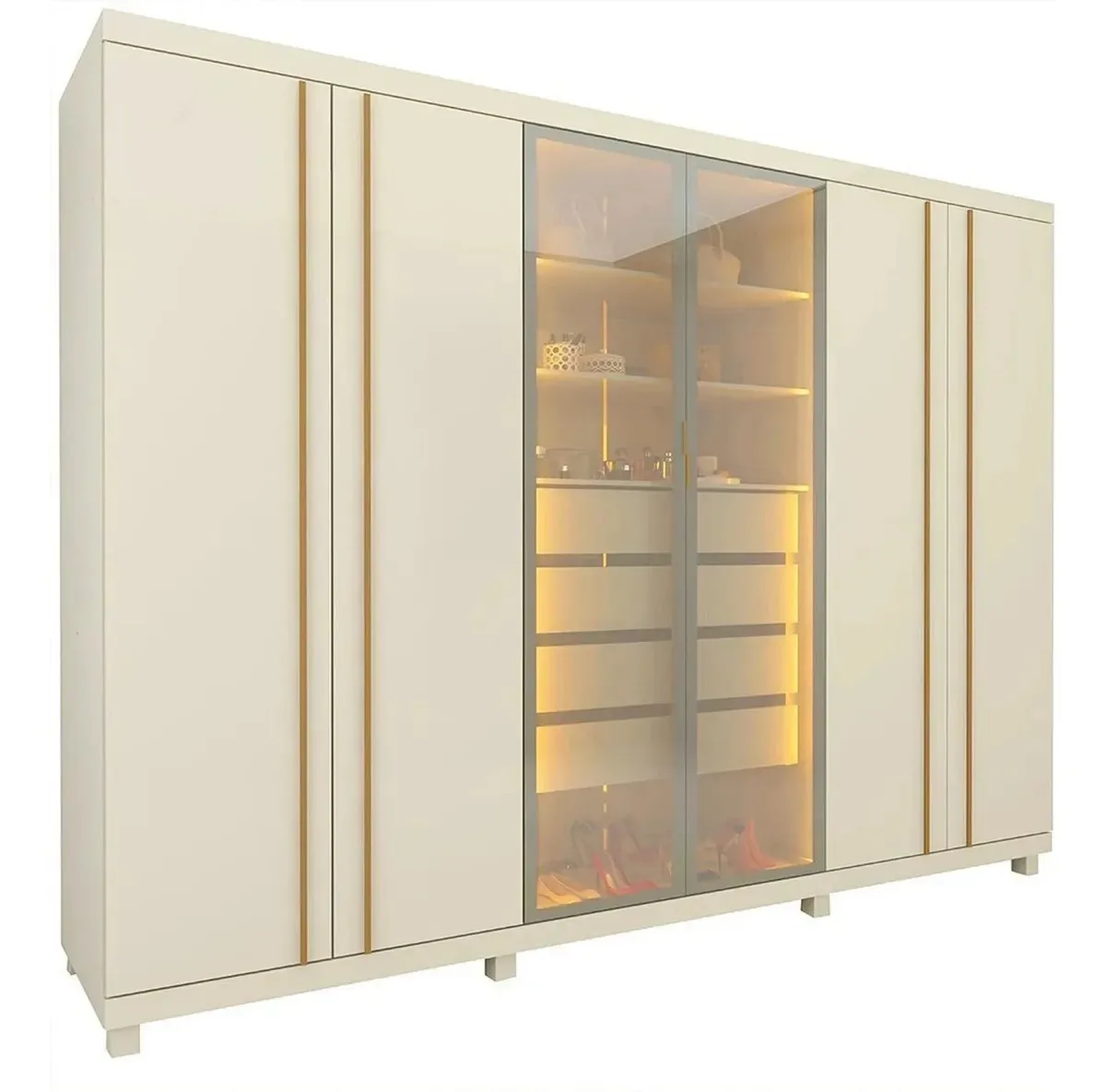 Guarda-roupas Casal 6 Portas Com Pés E Led Absolut Ah Off White