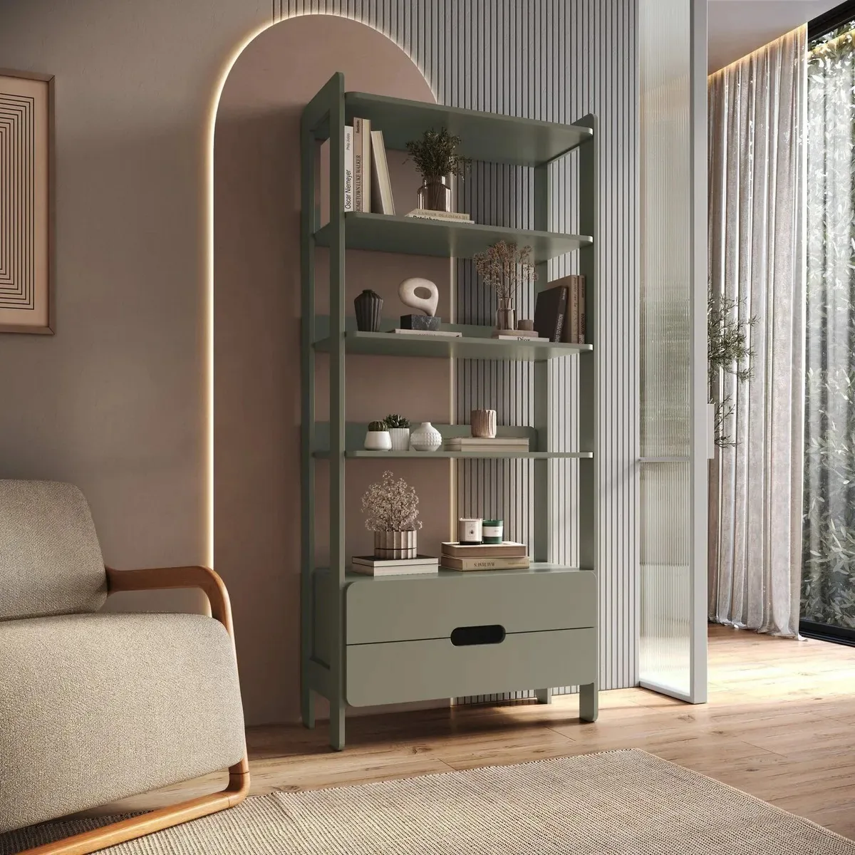 Estante Para Livros 100% Mdf Com 2 Gavetas E 4 Prateleiras Verti/ Branco