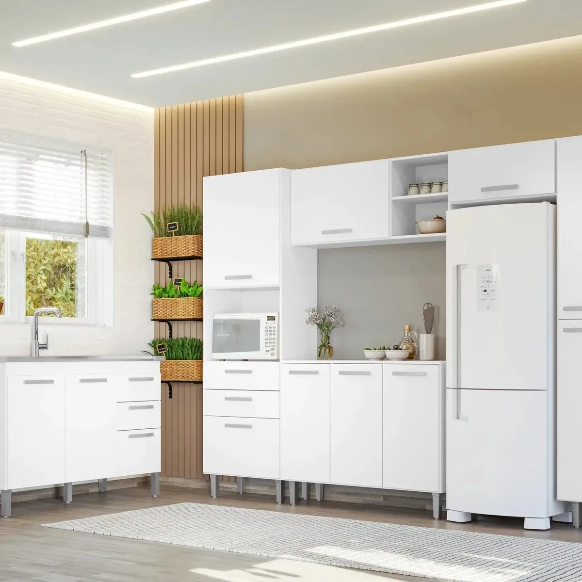Cozinha Modulada Completa 5 Peças E Balcão Para Pia Branco