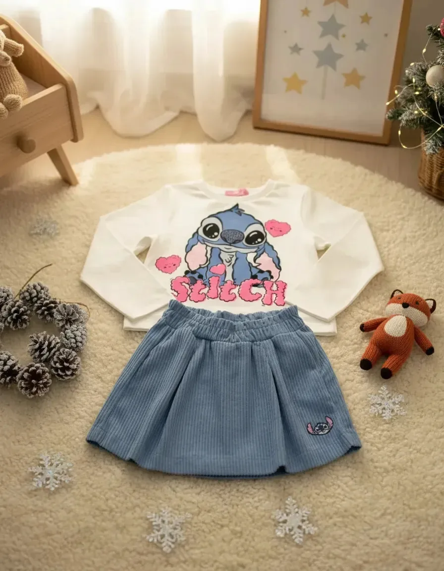 Conjunto Infantil Menina Momi Blusa Stitch E Shorts J7177 Azul 3