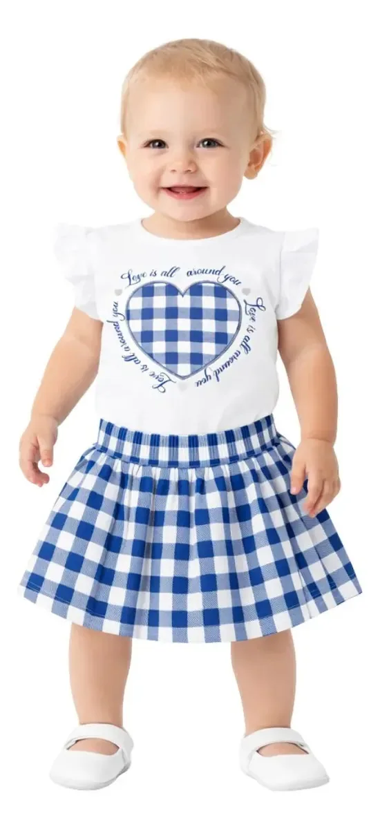 Conjunto Bebê Menina Camiseta E Shorts Kyly Azul 1