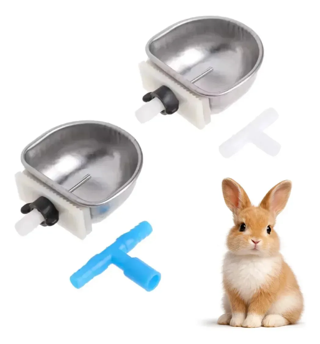 2 Bebedouros Automáticos Coelhos Roedores Tigela Inox Prata