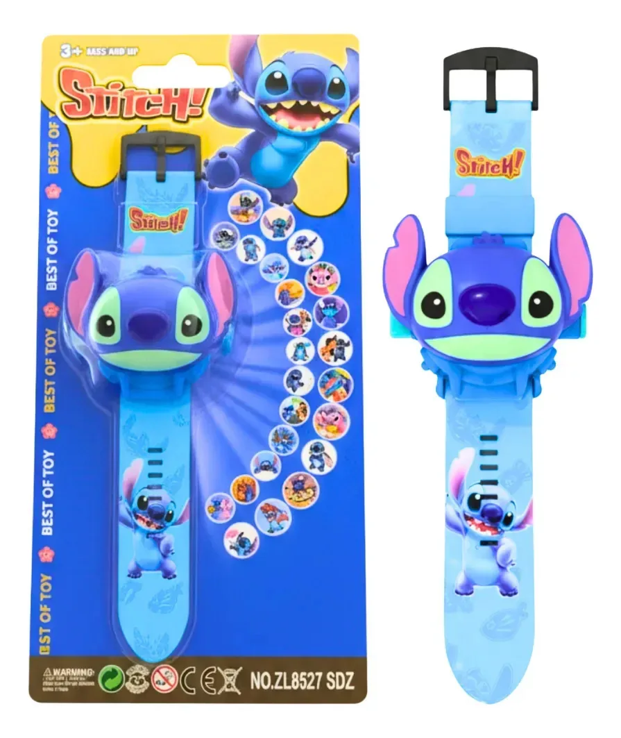 Relógio Stitch E Angel Disney Infantil Projetor 24 Imagens