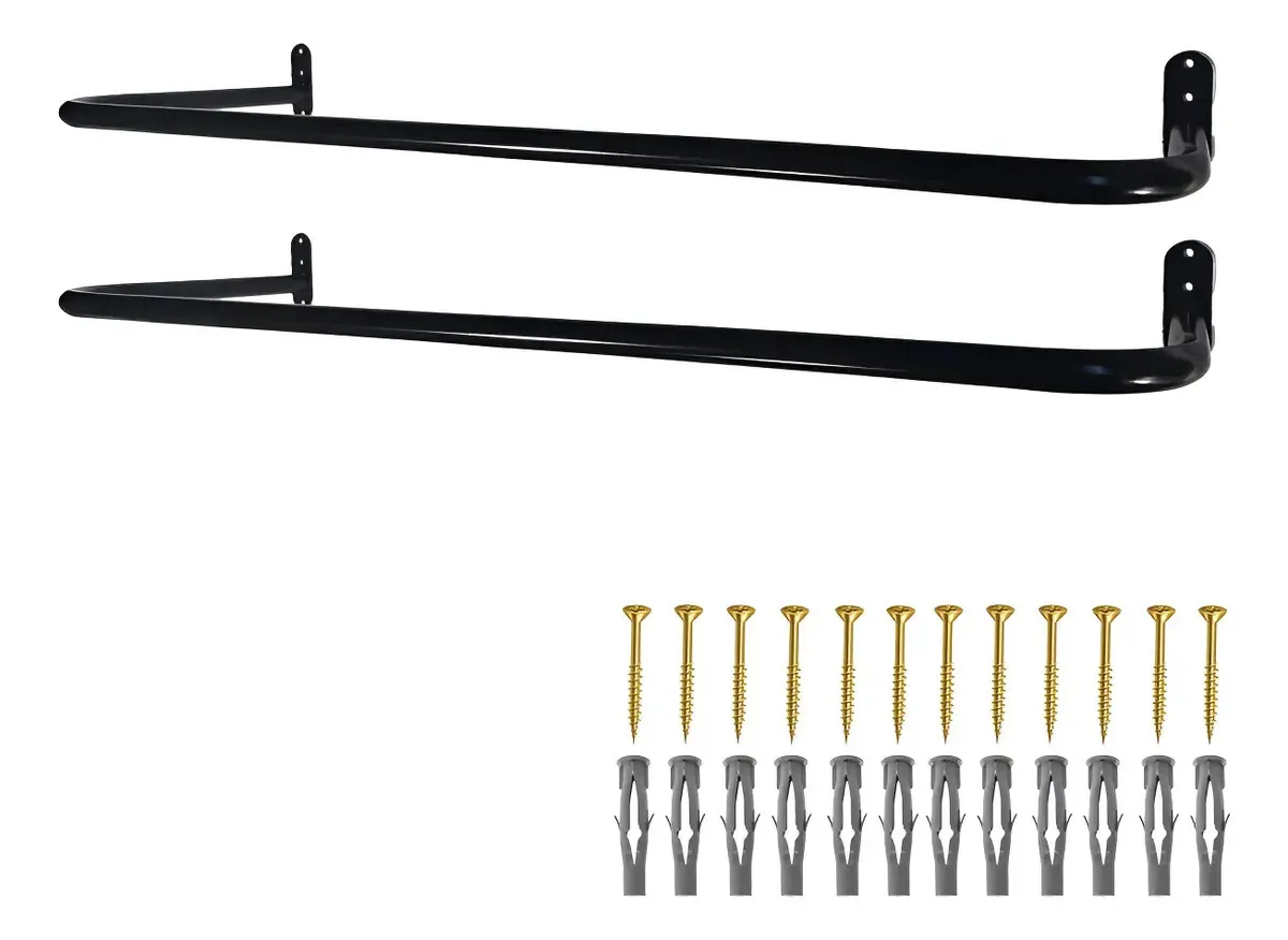 2 Araras Para Loja Fixas De Parede Cabideiros 80cm Closet Cor Preto