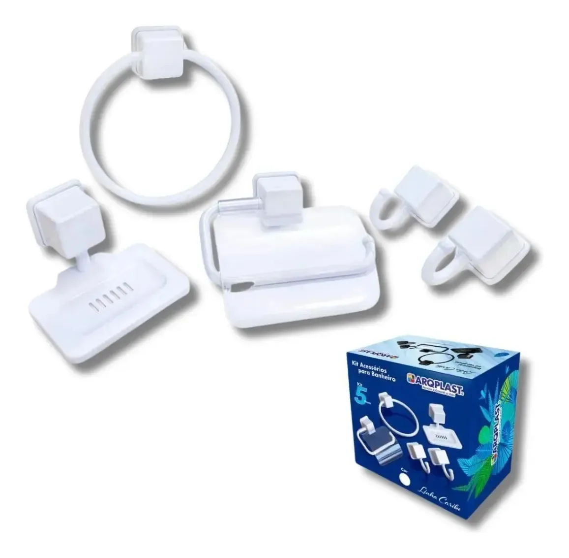 Kit 5 Pcs Acessórios Banheiro Branco Saboneteira Porta