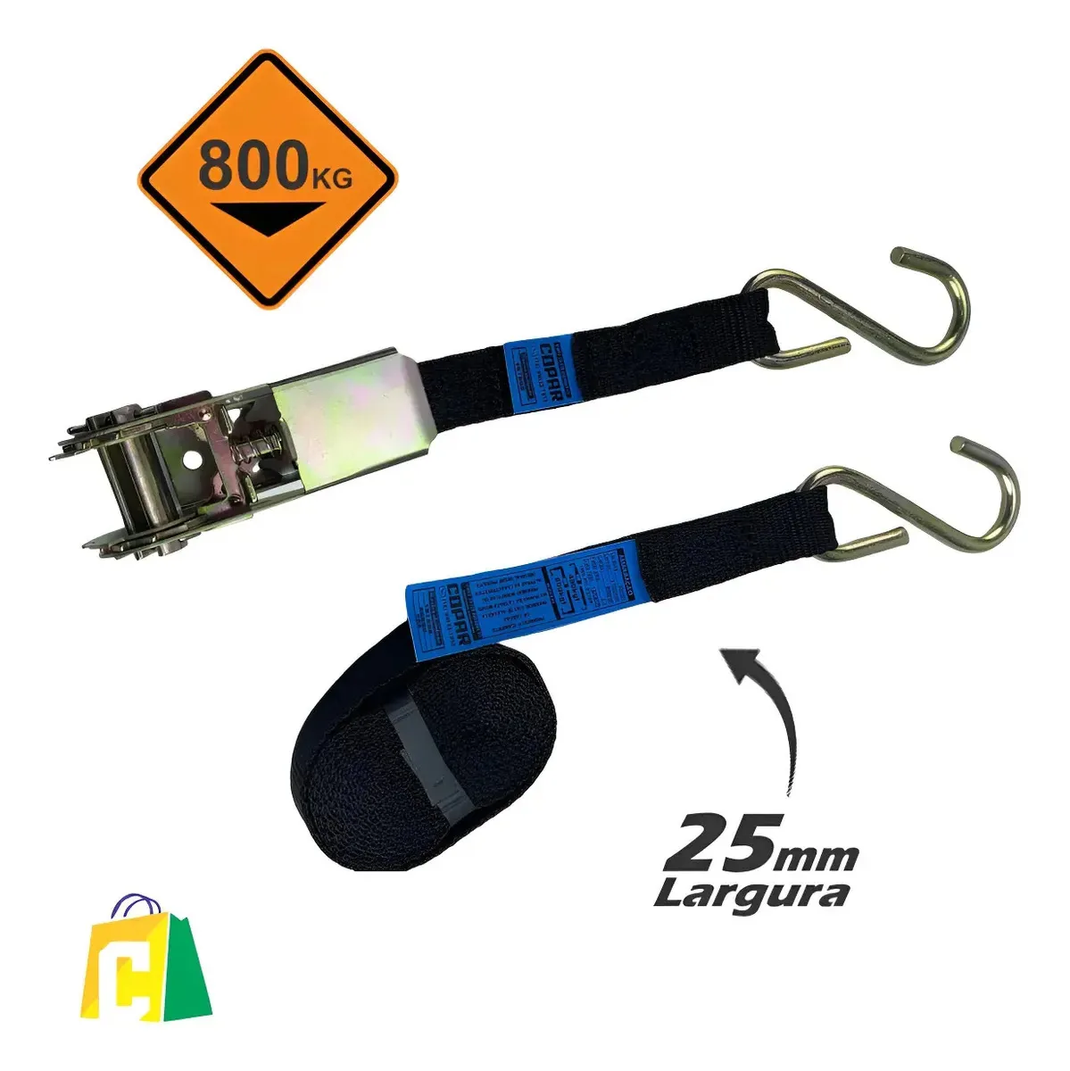 Conjunto Amarração Cargas 800kg 3m Cinta 25mm Gancho S