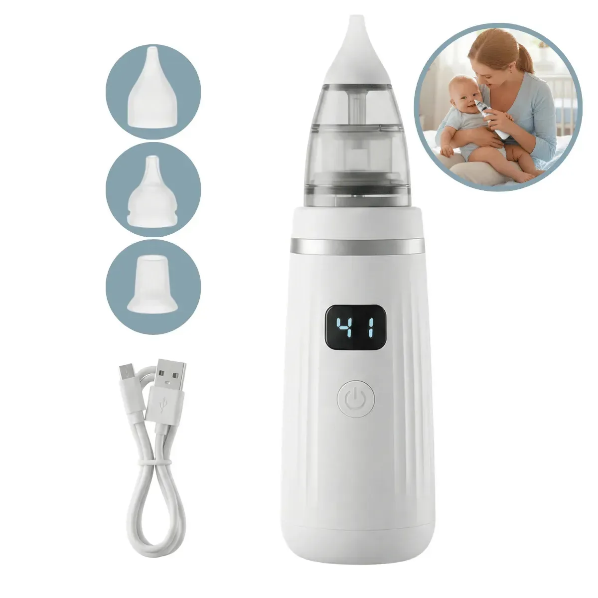 Aspirador Nasal Elétrico Para Bebês E Crianças Com Sucção Ajustável Portátil Funcionamento Silencioso Recarregável Para Limpeza De Secreção Higiene Nasal Bebês E Crianças - Shokki
