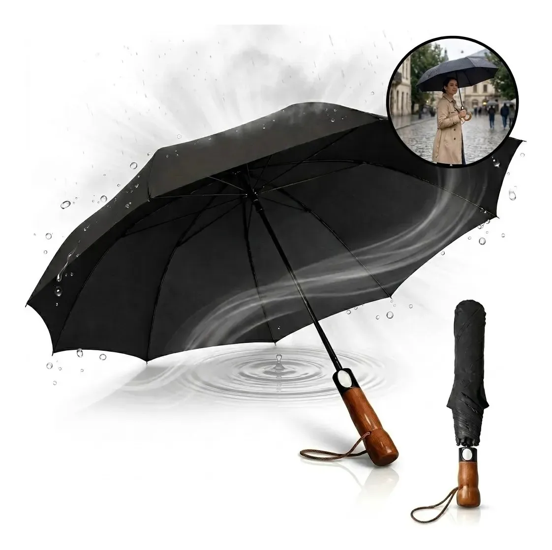 Guarda-chuva clássico SHOKKI GUARDA CHUVA AUTOMATICO preto com design liso
