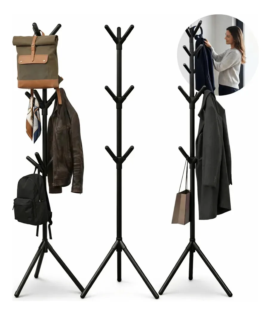 Cabideiro De Chão 9 Ganchos Arara Organizadora Moderna E Resistente Para Roupas Bolsas Chapéus Mochilas E Acessórios Estrutura Estável Ideal Para Organização De Ambientes - Sayonara