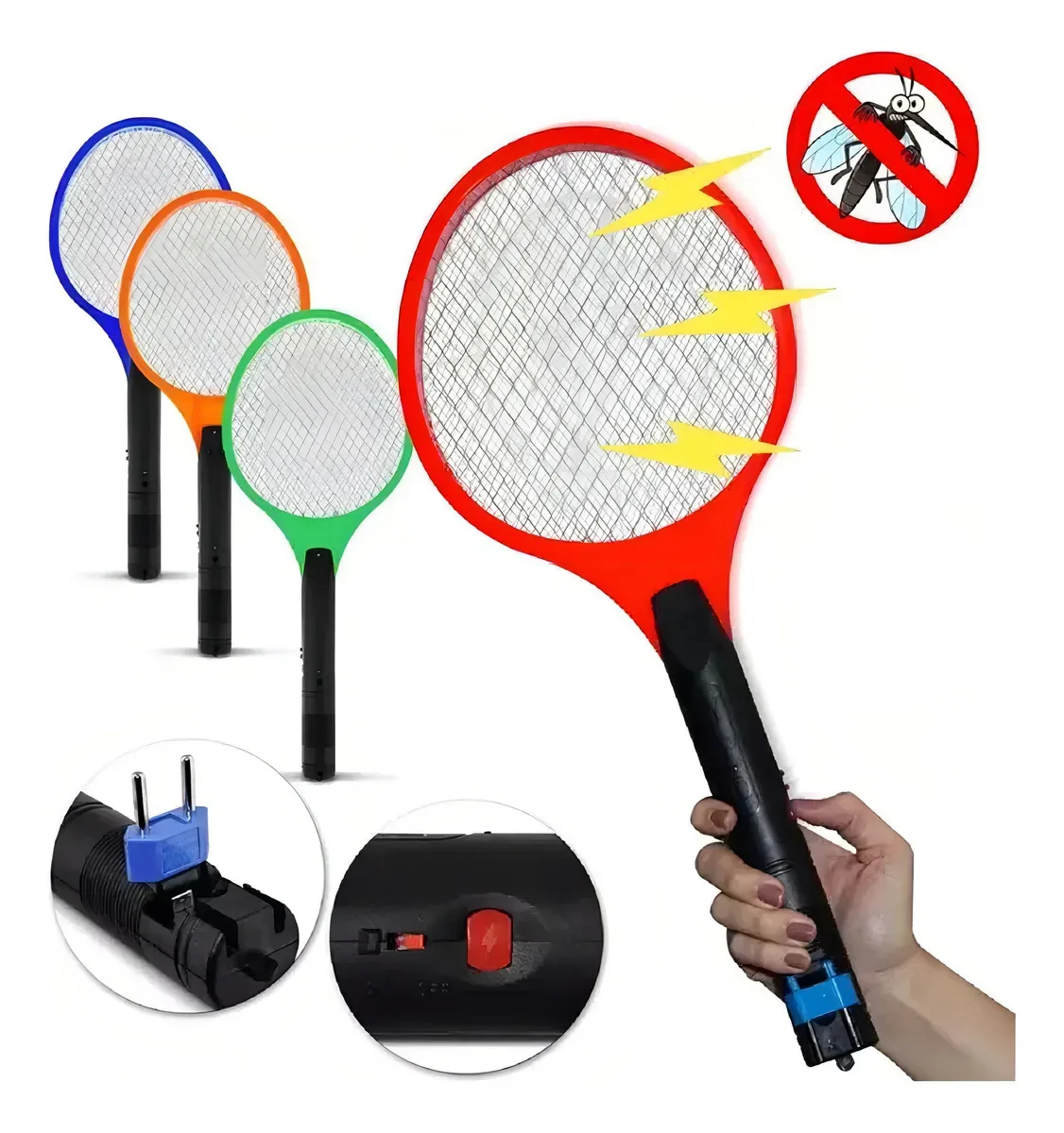Kit 2 Raquete Elétrica Recarregável Mata Pega Mosquitos Pernilongos E Insetos Portátil Ideal Jardim Casa Interior Exterior Prática Econômica Recarregável Bivolt Cor Sortida Sayonara