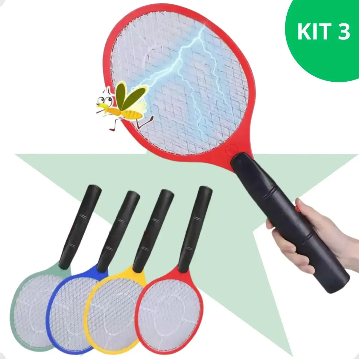 Kit 3 Raquetes Elétricas Recarregáveis Bivolt Para Mata Mosquitos e Insetos