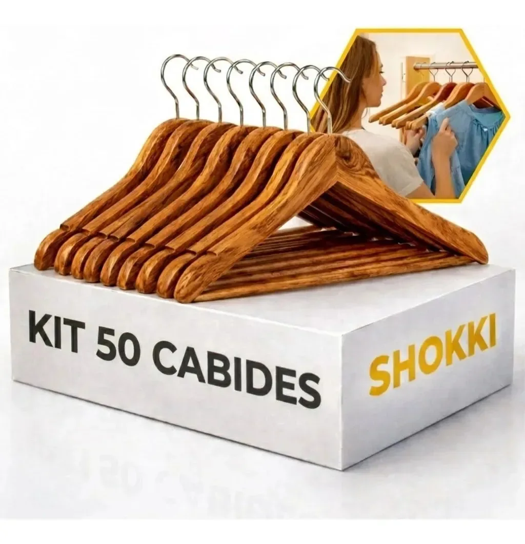 Kit 50 Cabides Madeira Para Roupas Armario Loja Cabide Para Calça Cabide Infantil Bebe Cabides Para Loja Organizar Guarda Roupa Antiderrapante Reforçado Resistente Forte - Shokki