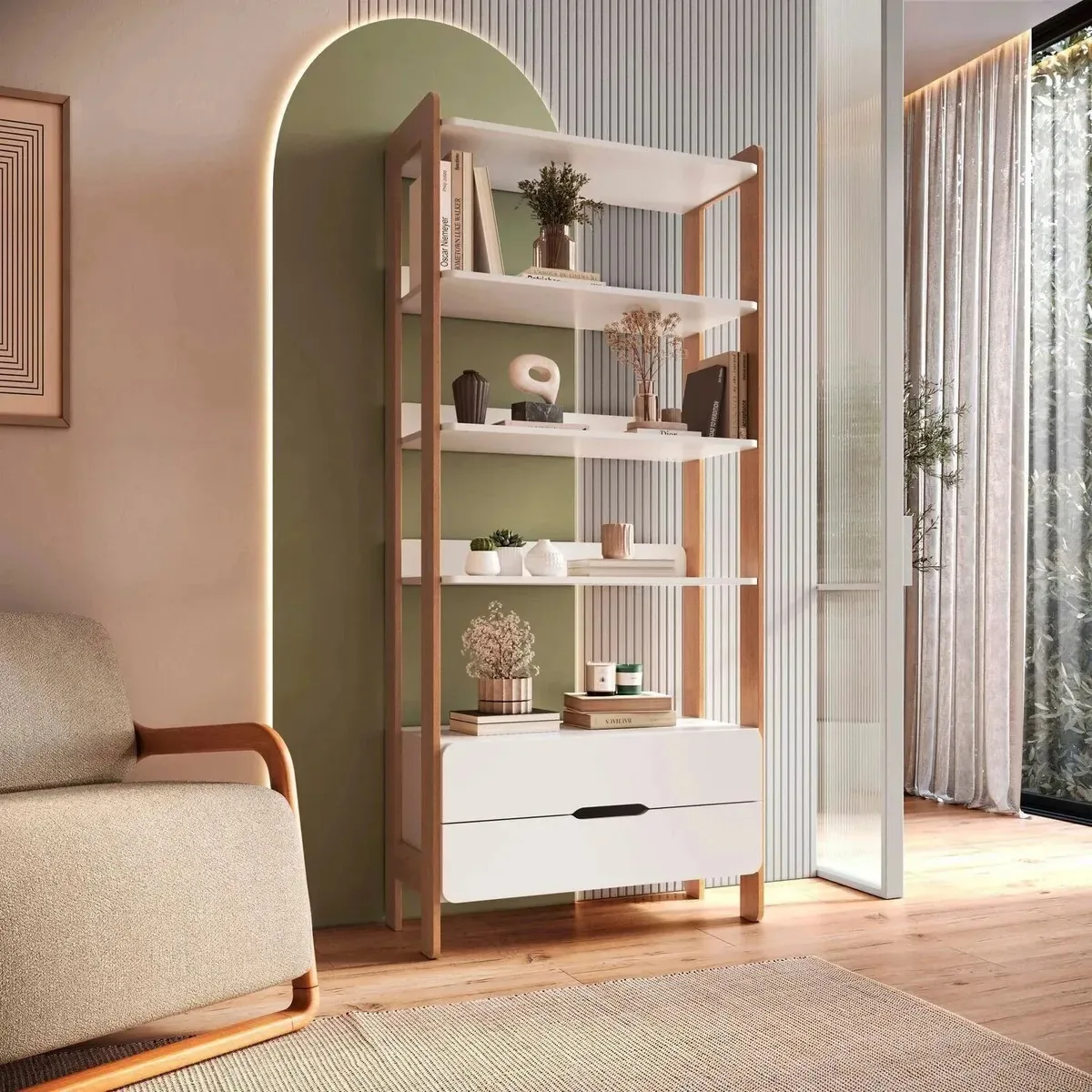 Estante Para Livros 100% Mdf Com 2 Gavetas E 4 Prateleiras Branco/castanho