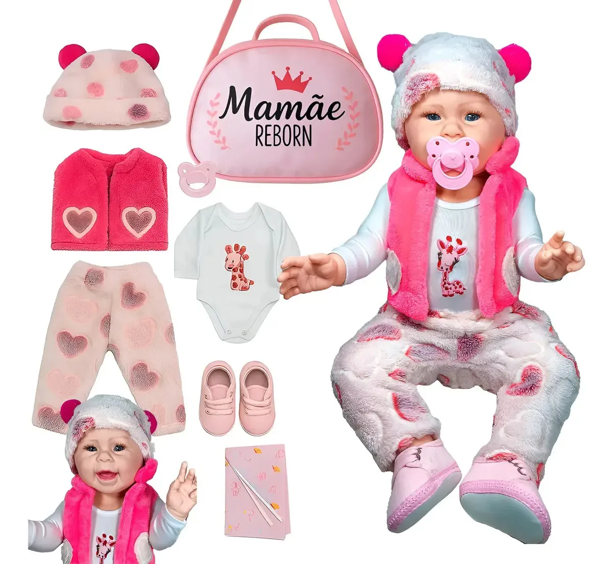 Mamae Reborn Boneca Bebe Reborn Girafinha Realista + Bolsa