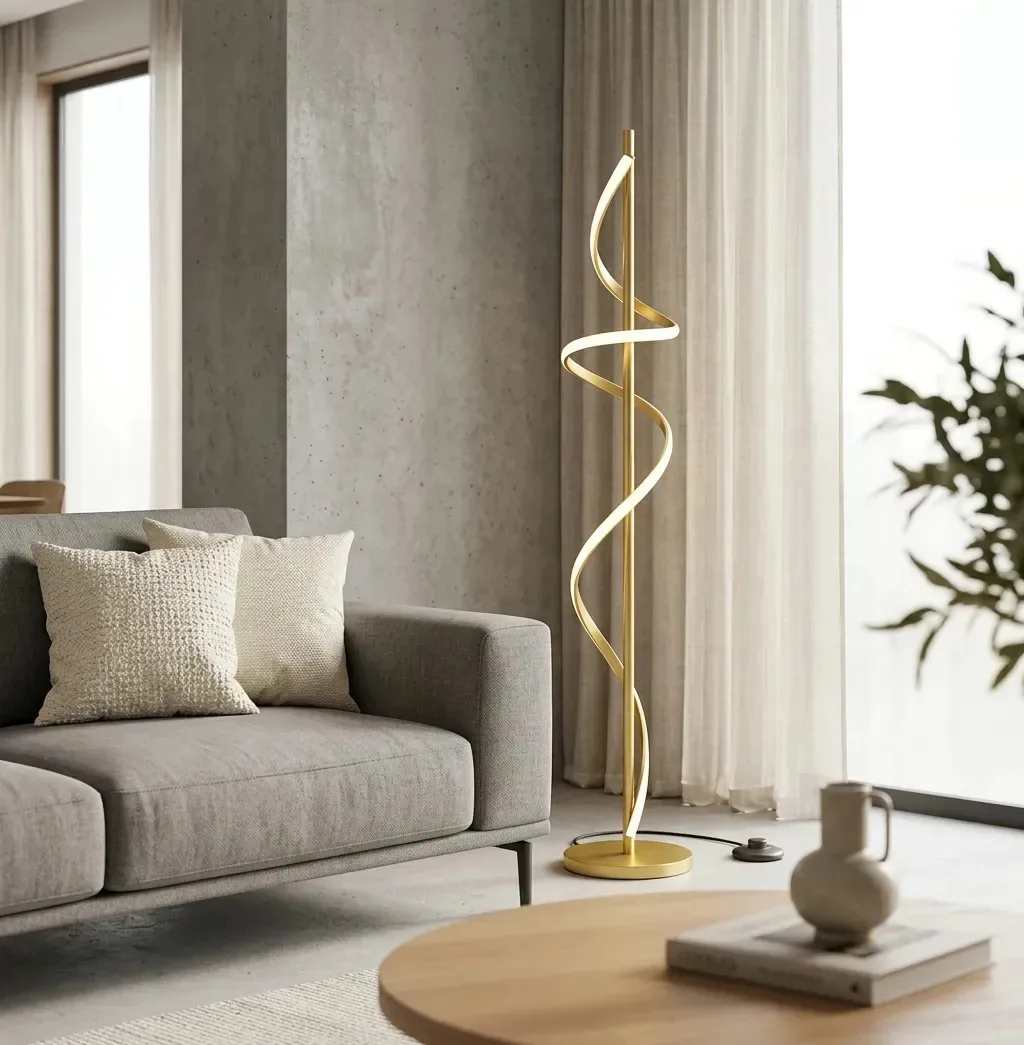 Luminaria De Chao Led Espiral Decorativa Dourado